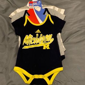 Adidas 3 piece Michigan onesie set NWT.